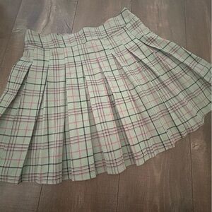 Stradivarius White and Green Skater Mini Skirt